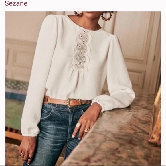 NWT Sezane Ivy Blouse In Ecru - Picture 1 of 14